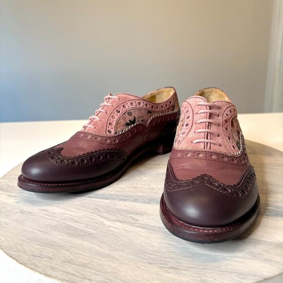 The Office of Angela Scott Mr. Doubt Floral Brogue Oxfords Pink Leather 38 US 8 - Picture 3 of 13